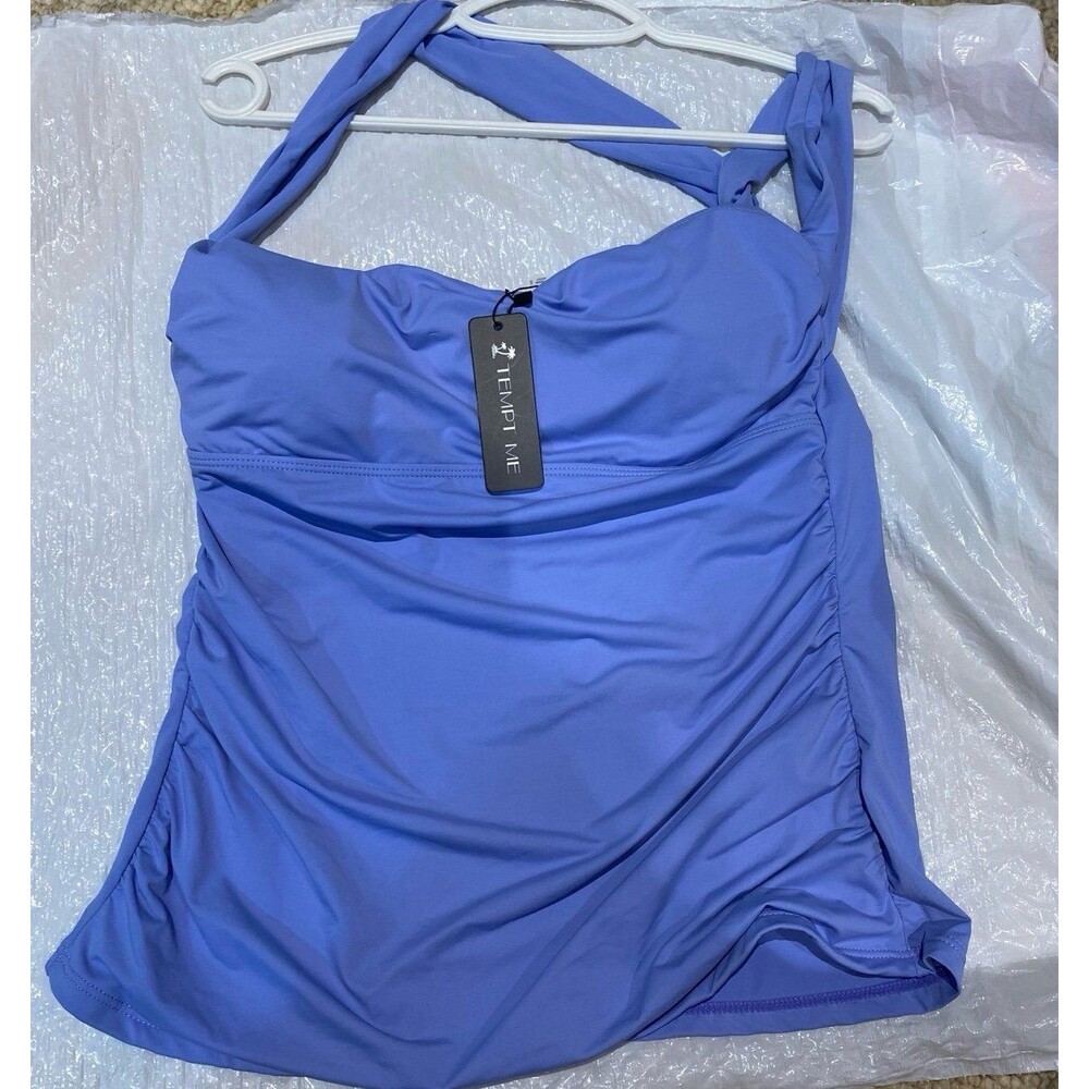 Tempt Me One Shoulder Ruched Blue Low Waisted Tankini Swimsuit M New with tags